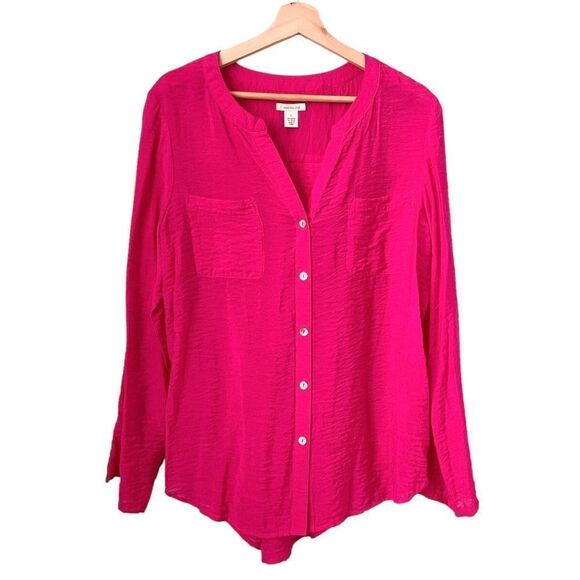 Westbound Hot Pink Front Button Long Sleeve Shirt in Size Large - Picture 1 of 6